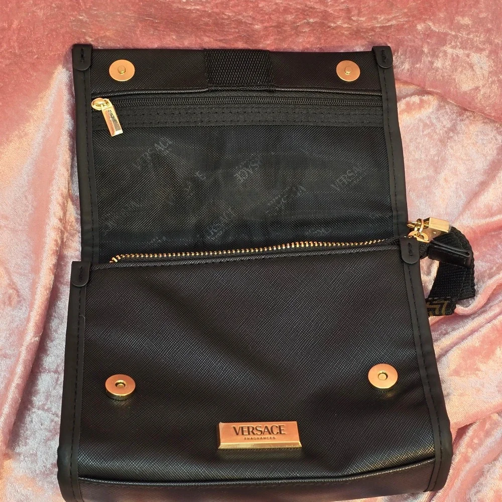 Versace Fragrances Black Gold Greek Key Cosmetic Pouch Toiletry Travel Bag